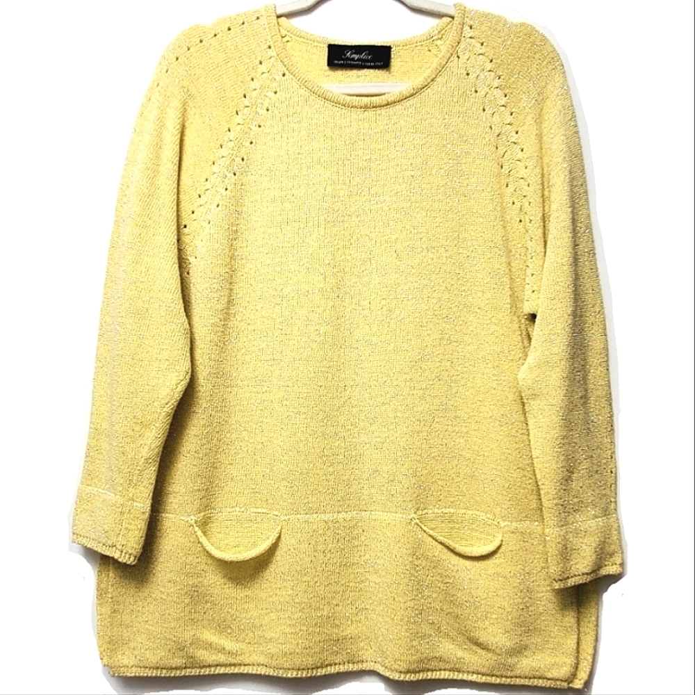 Semplice Light Yellow Sweater Tunic Side Slits Made In Italy Size L/XL Lagenlook